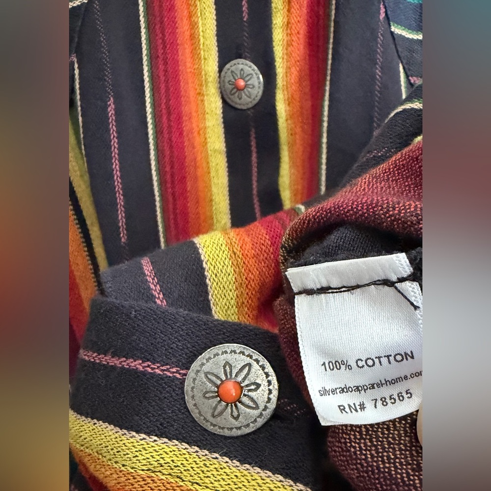 Silverado apparel black serape long sleeve button up shirt L western boho - Picture 7 of 8